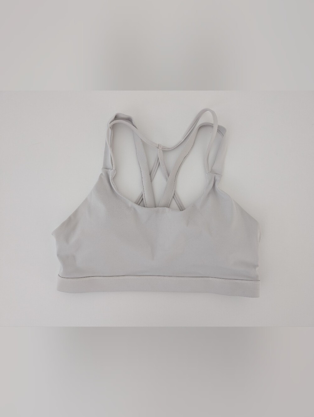 Running Girl Bra Women L Light Gray Strappy Cross Back Padded Yoga Sport